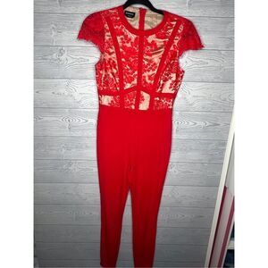 Bebe Red Lace Caged Cat Suit